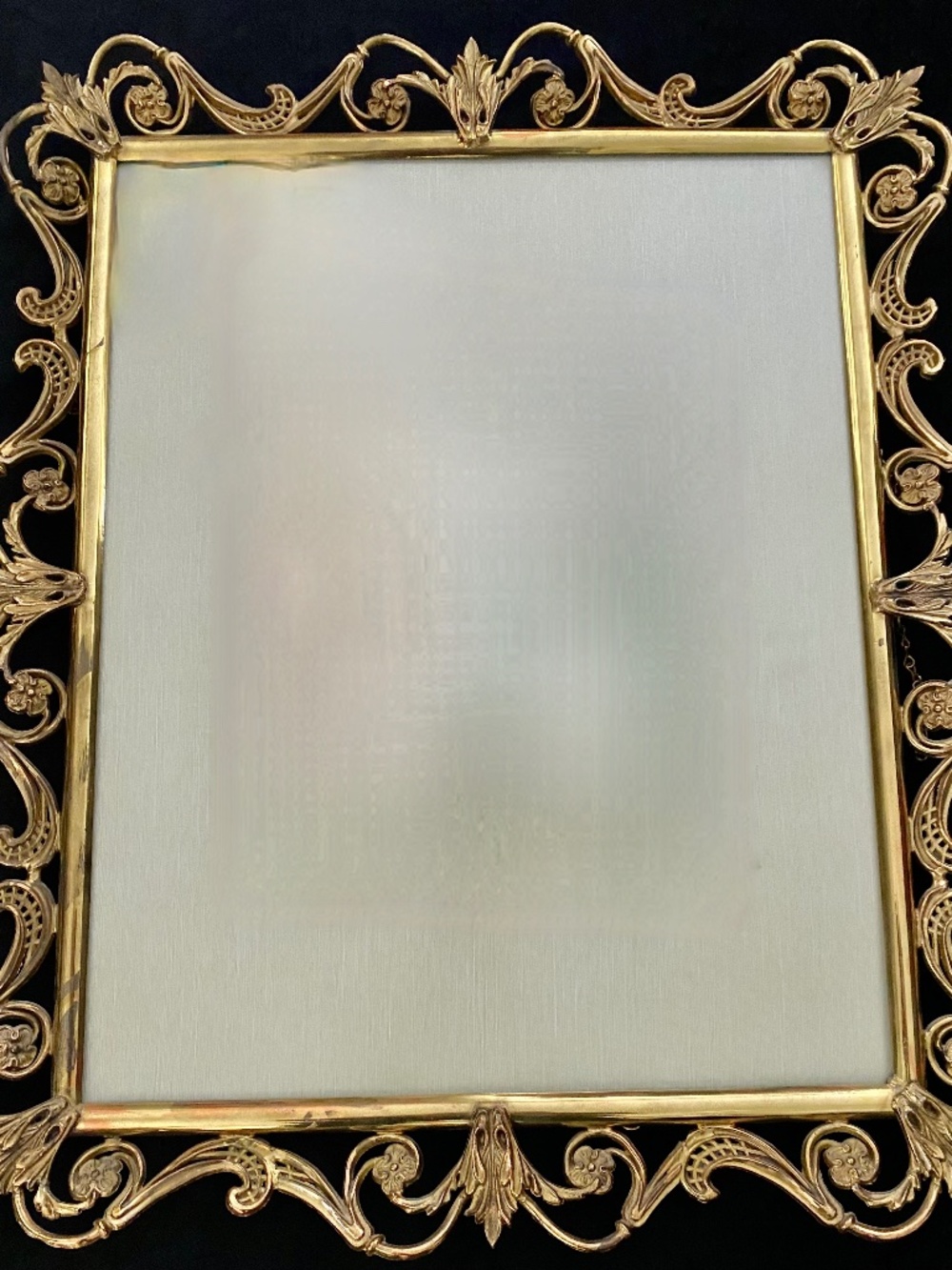 Antique French Art Nouveau Brass Frame with Ornate Open Fretwork. 20" by 24"